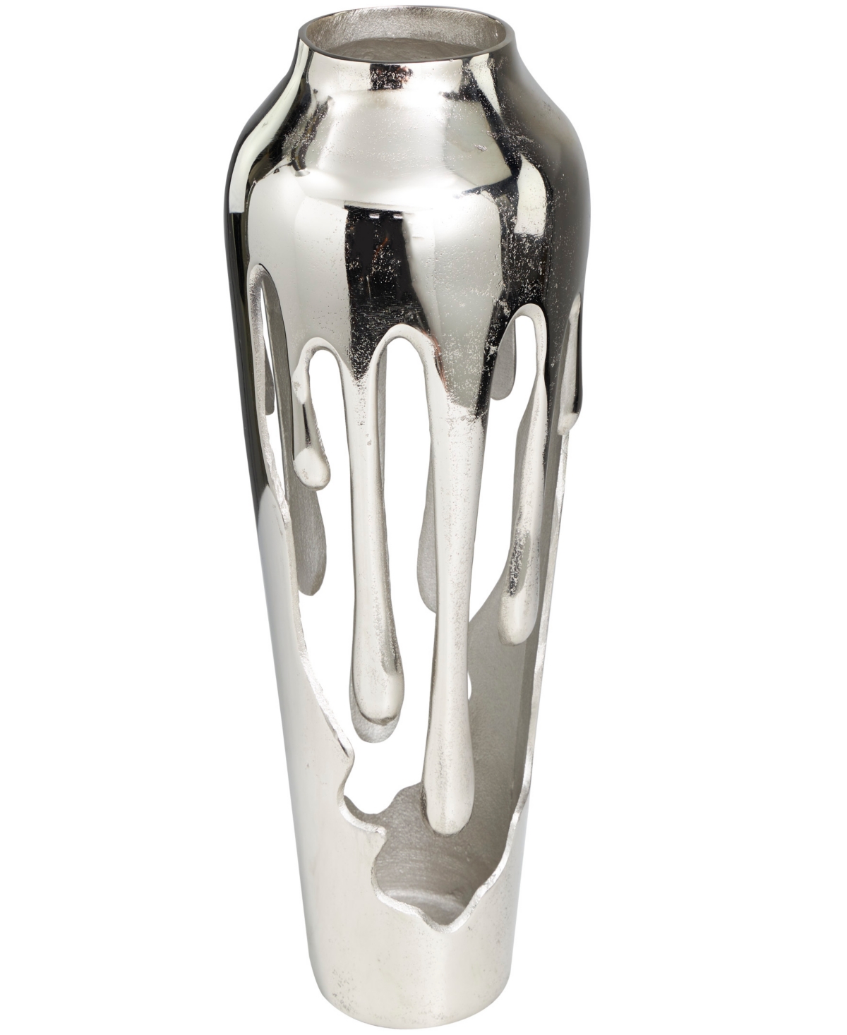 Rosemary Lane Aluminum Drip Vase With Melting Designed Body, 8" X 8" X 19" In Silver