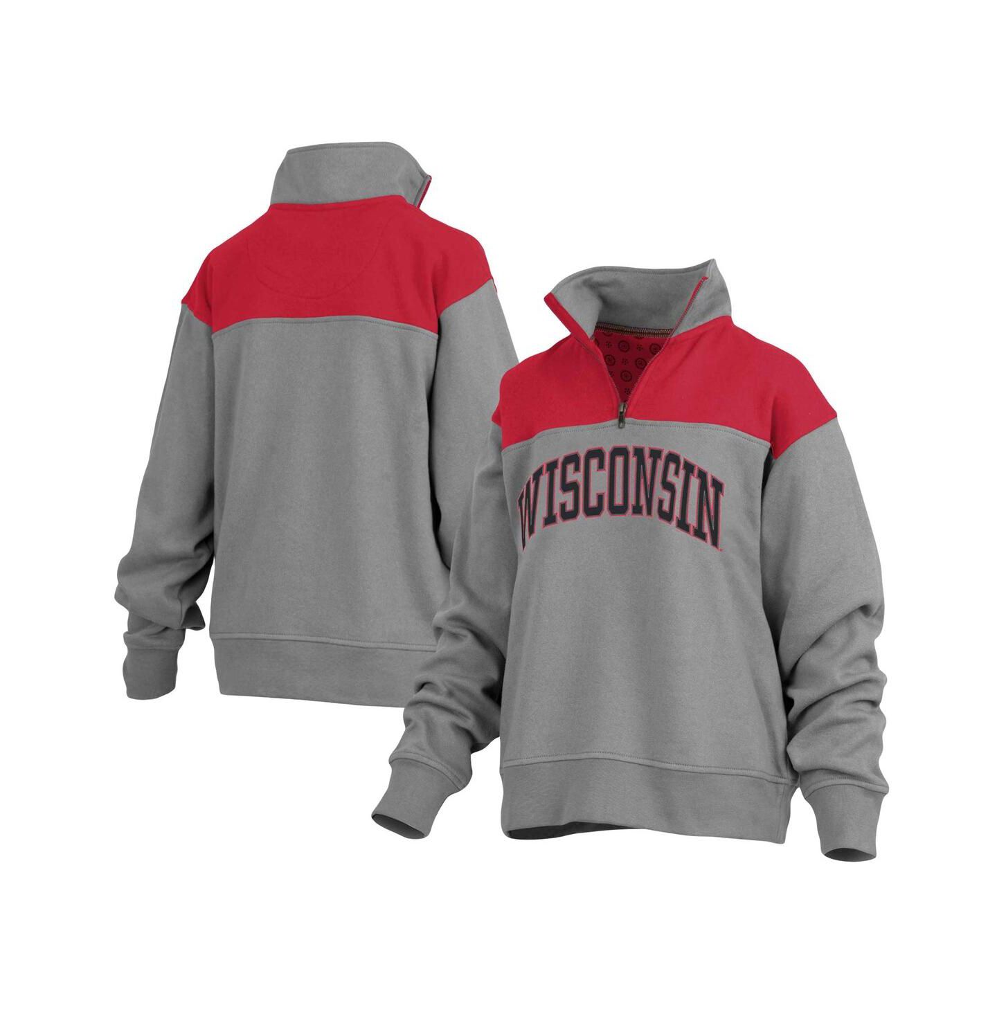 Женская куртка Pressbox Gray Wisconsin Badgers Avon Fleece Quarter-Zip — фото 1