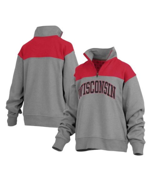 Женские куртки Pressbox Women's Gray Wisconsin Badgers Avon Fleece Quarter-Zip Jacket