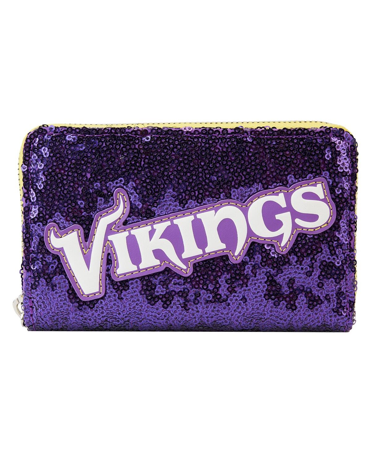 Loungefly Women's  Minnesota Vikings Sequin Zip-around Wallet In Purple