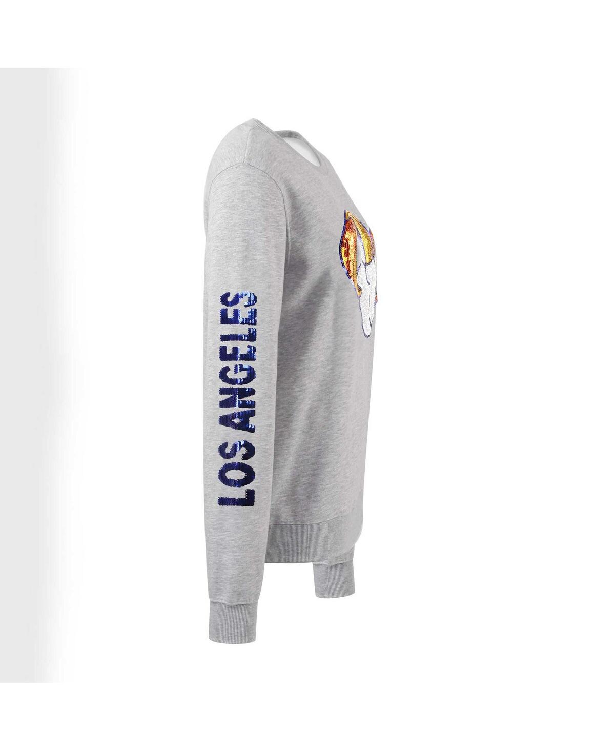 Shop Cuce Women's  Heather Gray Los Angeles Rams Sequined Logo Pullover Sweatshirt