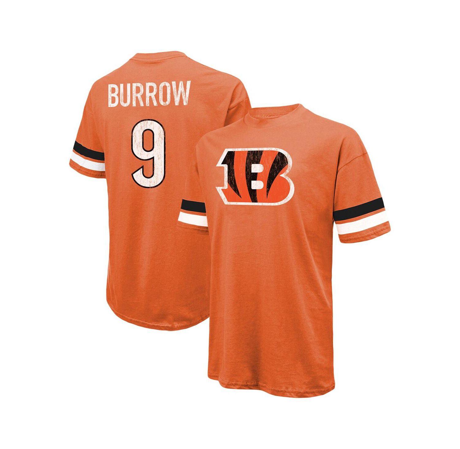 Men's Threads Joe Burrow Orange Distressed Cincinnati Bengals Name and Number Oversize Fit T-shirt