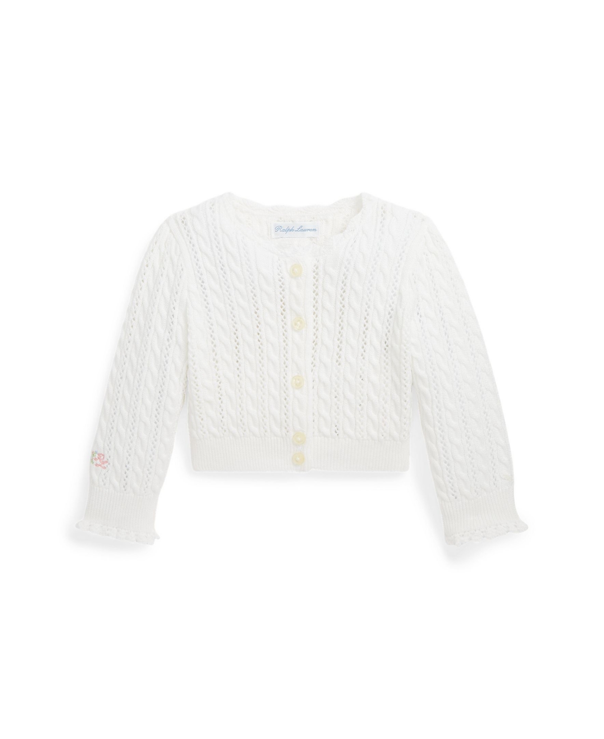 Polo Ralph Lauren Baby Girls Pointelle Knit Cotton Cardigan Sweater In Deckwash White