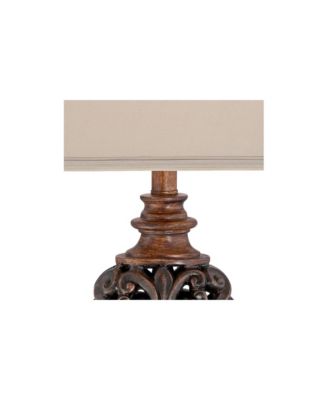 Exeter Traditional Table Lamps 30" Tall Set of 2 Bronze Wood Carved Leaf Cream Rectangular Bell Shade for Bedroom Living Room Bedside