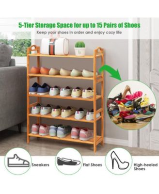 5-Tier Bamboo Freestanding Shoe Rack-Natural