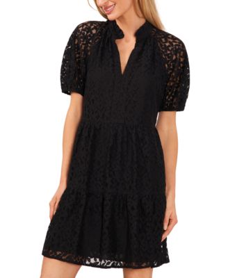 Women's Lace Babydoll Puff Sleeve Tiered Dress
