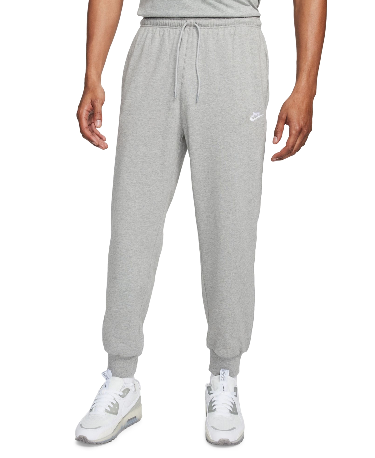 Shop Nike Men's Club Fleece Knit Joggers In Dk Grey Heather,white