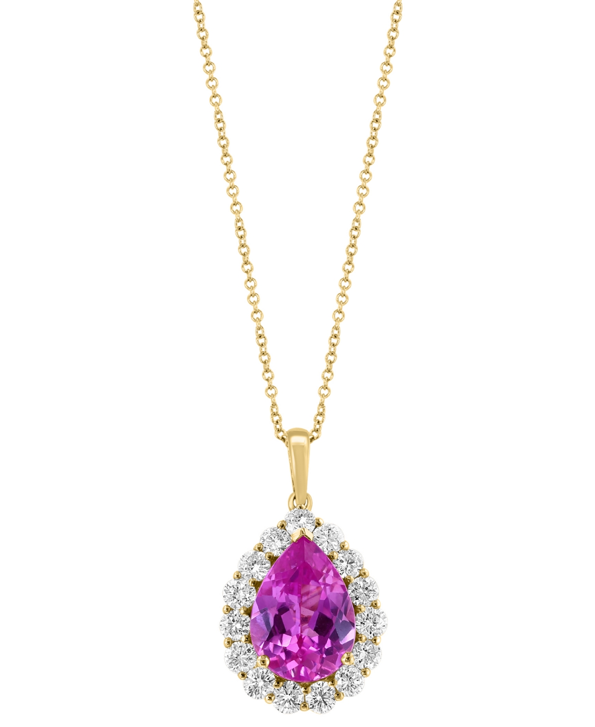Effy Collection Effy Lab Grown Pink Sapphire (5-5/8 Ct. T.w) & Lab Grown Diamond (1-1/3 Ct. T.w.) Pear Halo 18" Pend In Yellow Gold