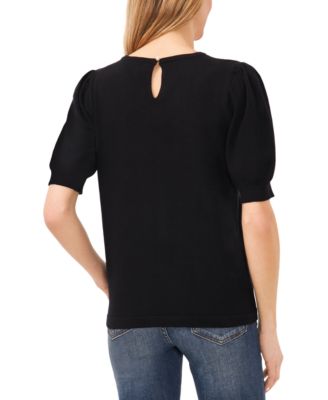 Women's Crewneck Puff Sleeve Cotton Sweater