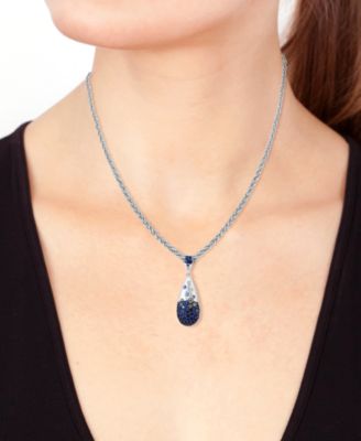 EFFY® Blue Sapphire (1-1/2 ct. t.w.) & White Sapphire (1/6 ct. t.w.) Ombré Cluster 18" Pendant Necklace in Sterling Silver