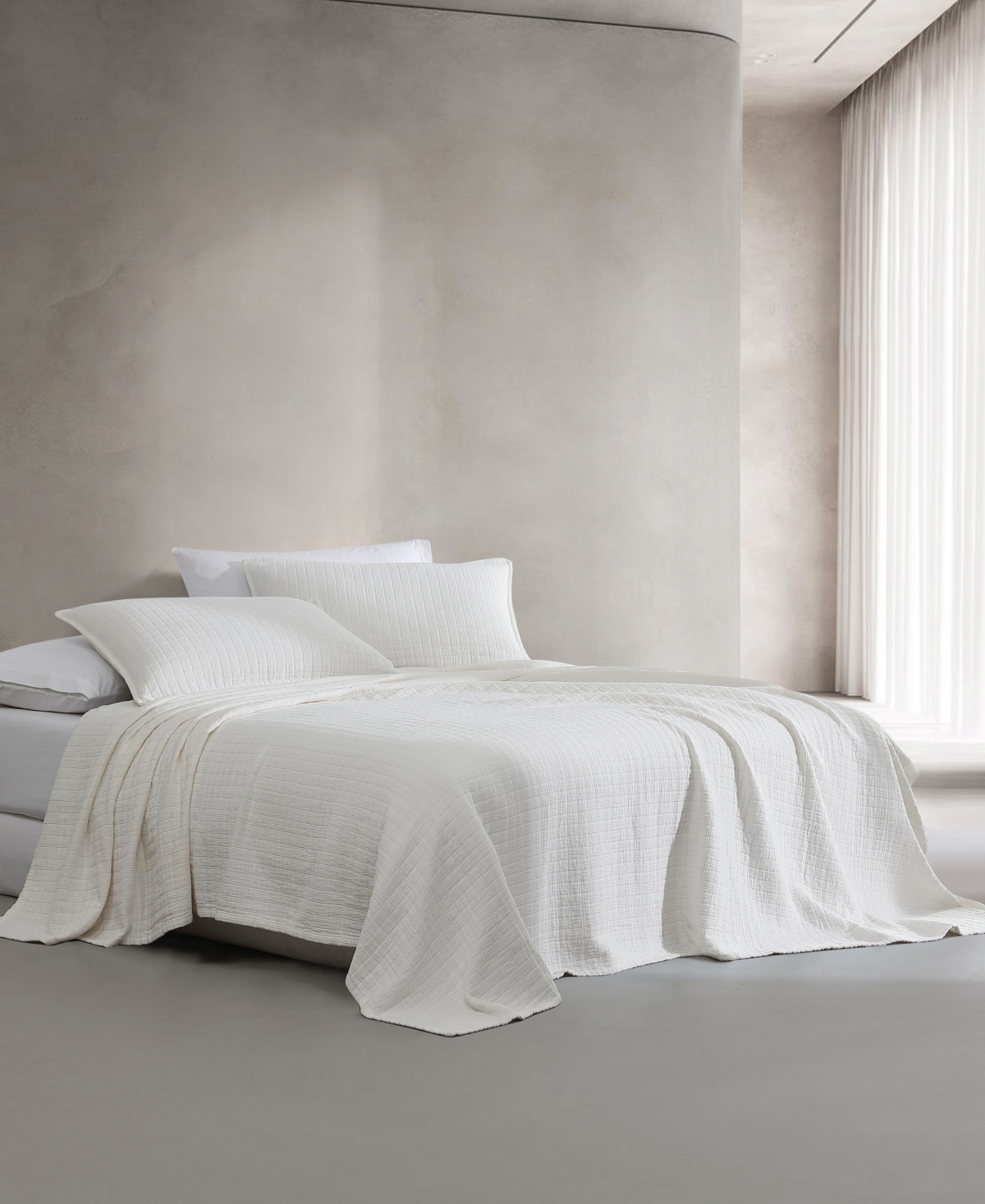 Shop Calvin Klein Essential Garment Washed Cotton Jacquard Coverlet, King In Off White