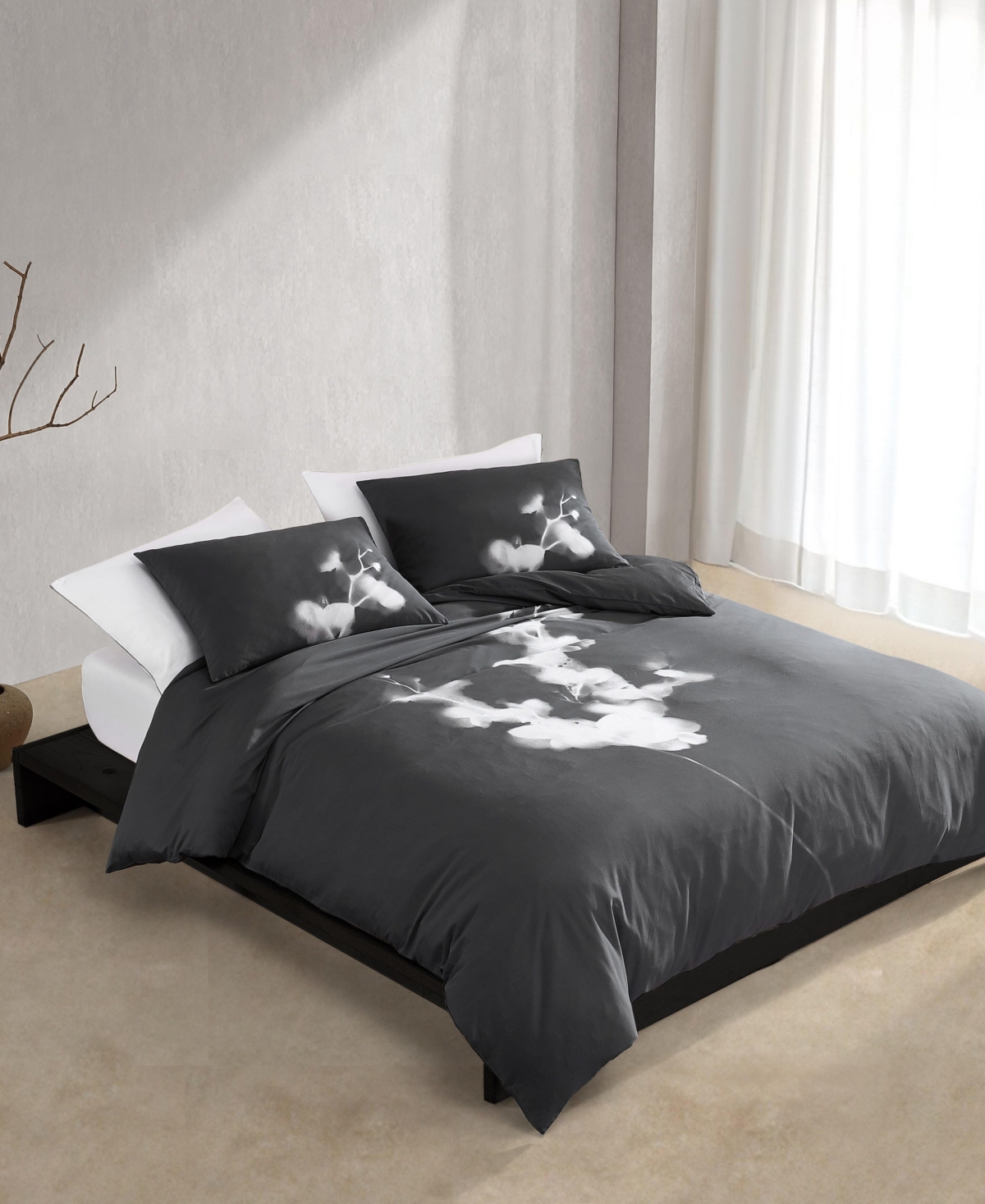Shop Calvin Klein Orchid Cotton Sateen 3 Piece Duvet Cover Set, King In Charcoal