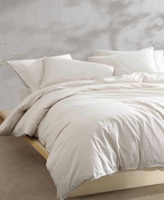 Washed Percale Cotton Solid 3 Piece Duvet Cover Set, Queen