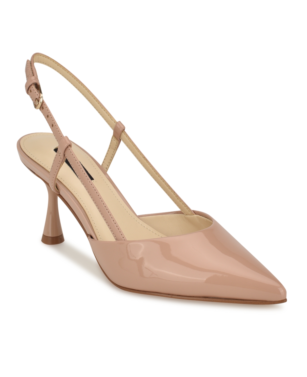 Shop Nine West Women's Rhonda Pointy Toe Tapered Heel Dress Pumps In Light Natural - Faux Patent Leather