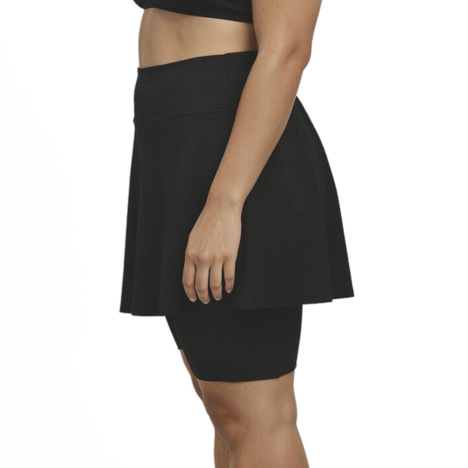 Plus Size Flared Mid-Thigh Swim Skirt With Bike Shorts