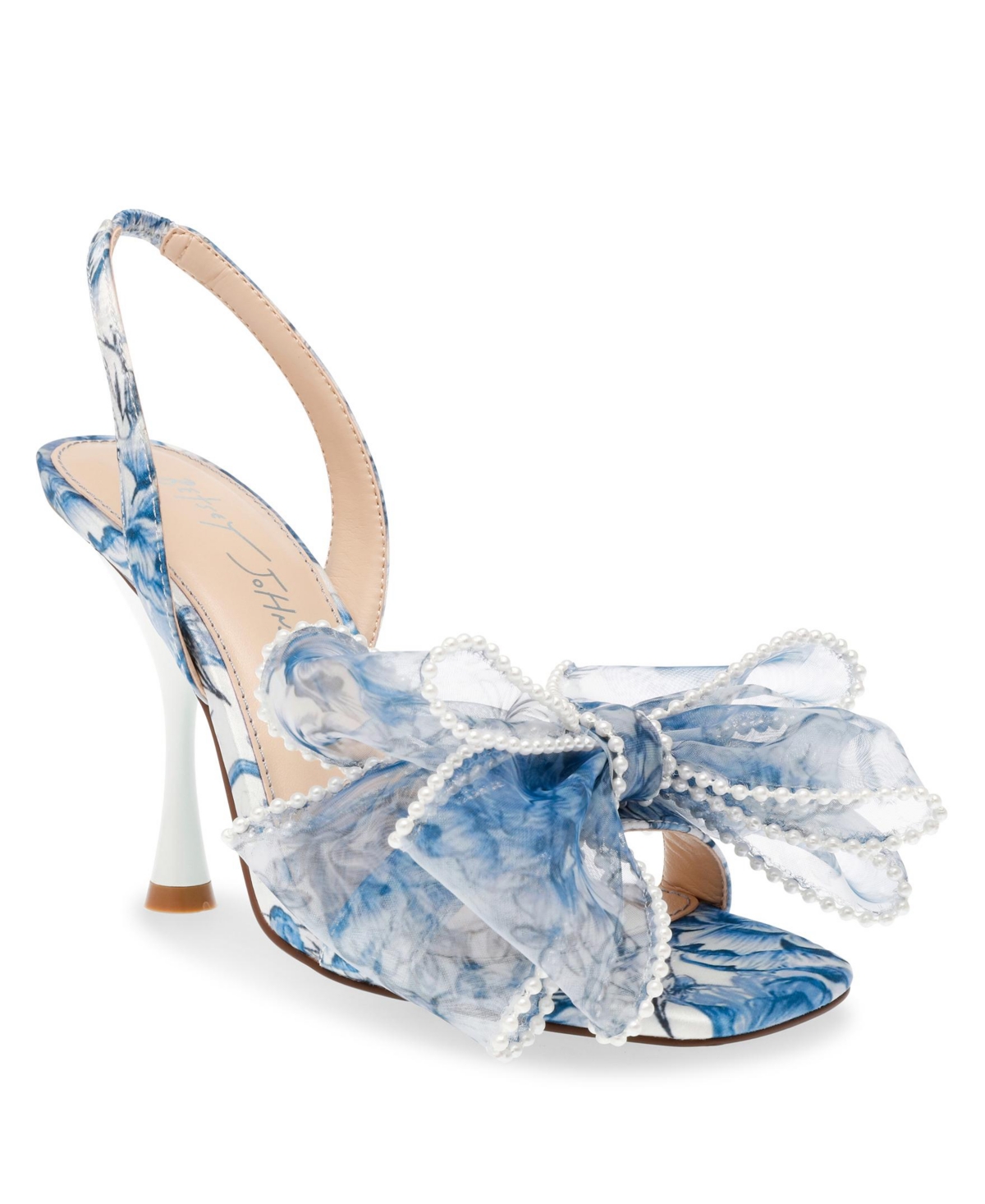 Betsey Johnson Women's Fawn Mesh Bow Heeled Sandals In Blue Floral