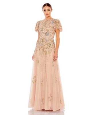 Mac Duggal Women's Embellished Butterfly Sleeve High Neck