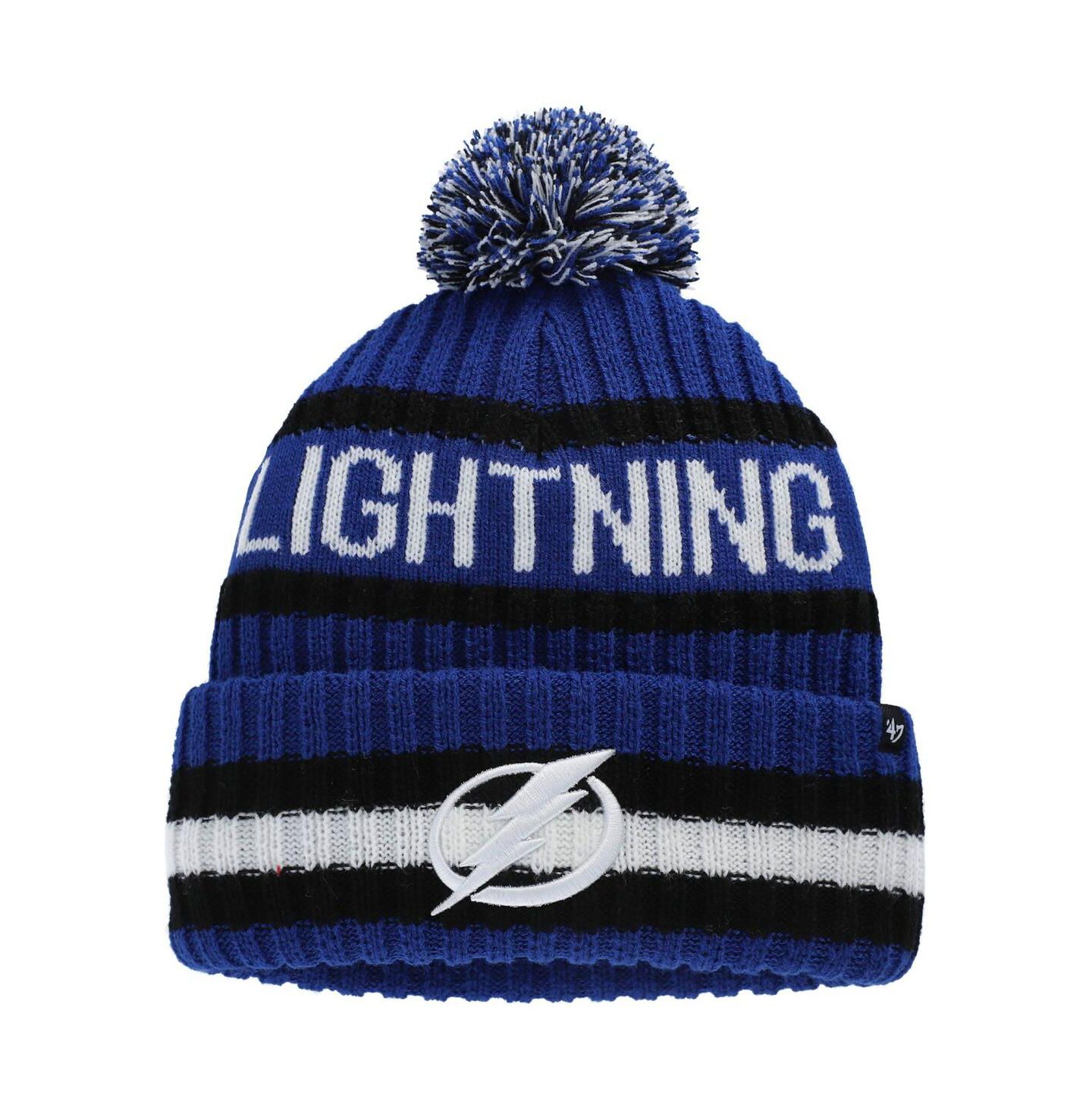 Мужская шапка '47 Brand Blue Tampa Bay Lightning Bering Cuffed Knit Hat with Pom — фото 1