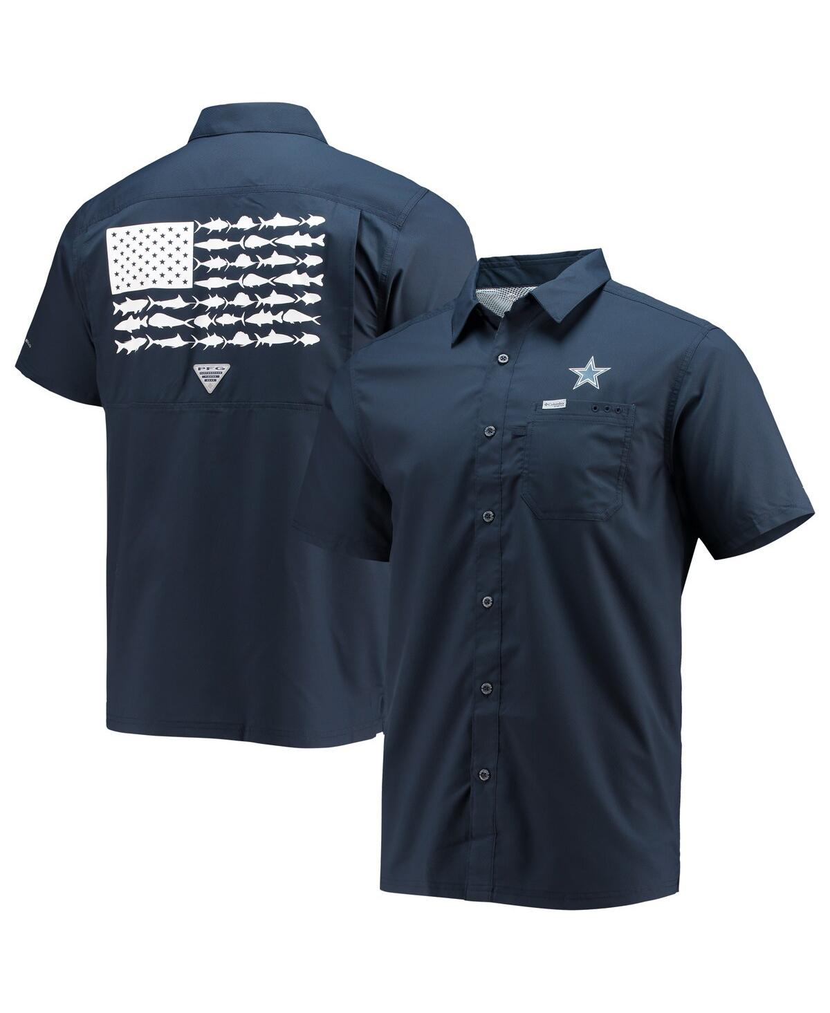 Shop Columbia Men's  Navy Dallas Cowboys Slack Tide Fish Omni-shade Button-up Shirt