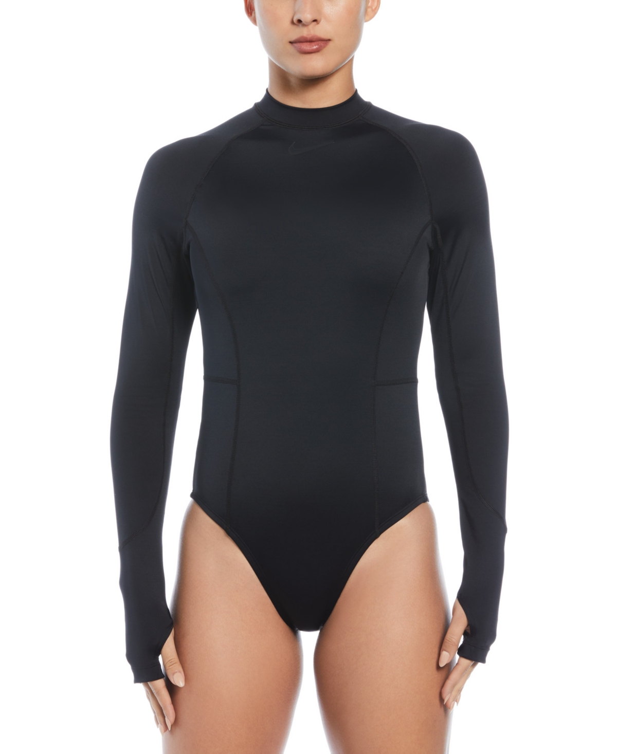 Shop Nike Women's Hydralock Fushion Long Sleeve One Piece Swimsuit In Black