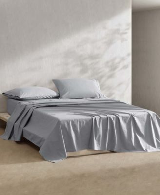 Calvin Klein Washed Percale Cotton Solid Sheet Sets In Light Beige