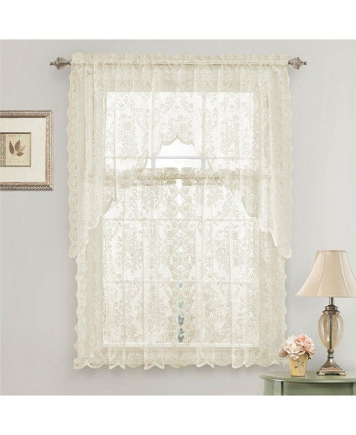 Kate Aurora Shabby Living Lena Floral Lace Complete Kitchen Curtain ...
