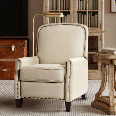 Hickey Modern Genuine Leather Recliner with Nailhead Trim