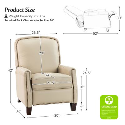 Hickey Modern Genuine Leather Recliner with Nailhead Trim