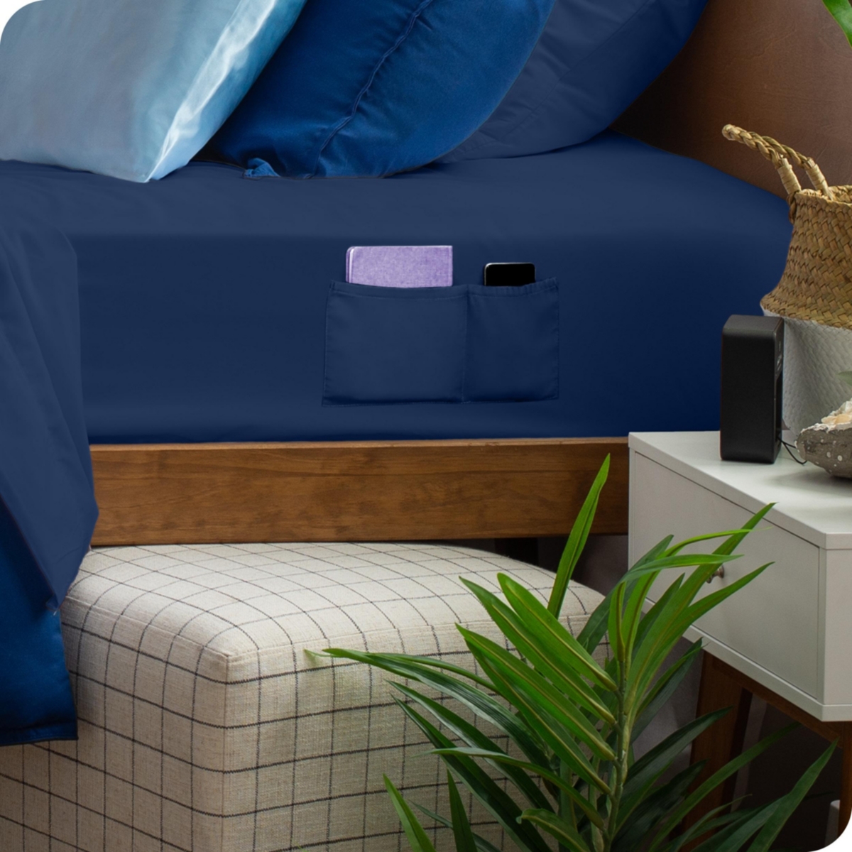 Bare Home Double Brushed Dual Pocket Fitted Sheet King - Dark blue