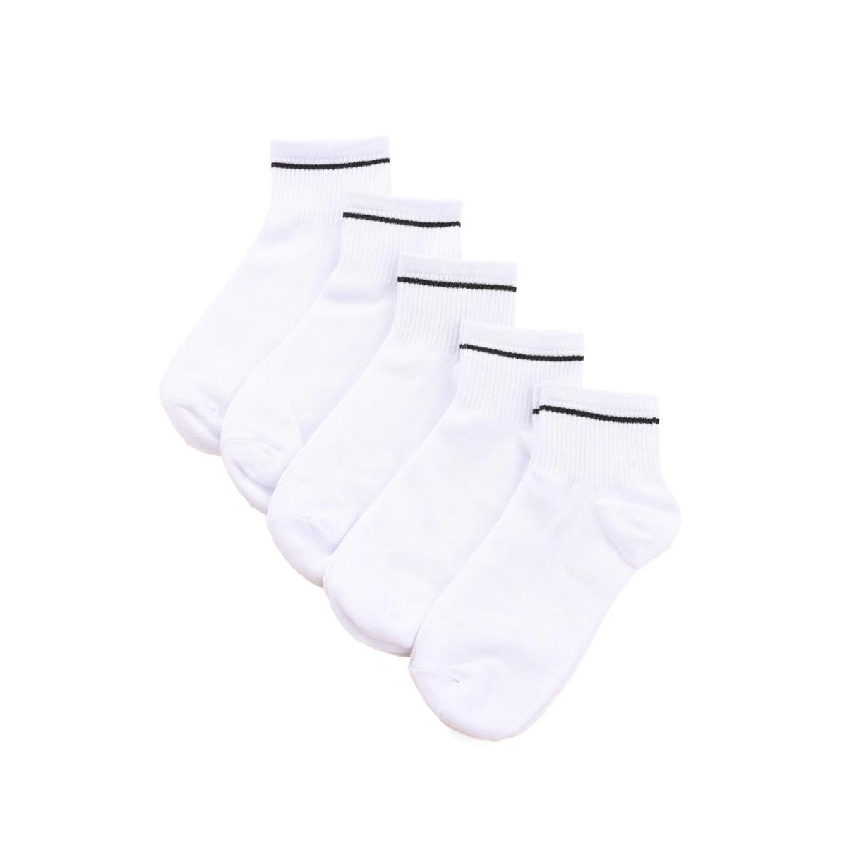 Five Pack Sport Ankle Socks with Stripe Contrast - White