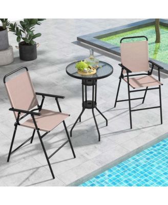 3PCS Patio Bistro Set Folding Chairs Round Bar Table with 1.6'' Umbrella Hole Yard