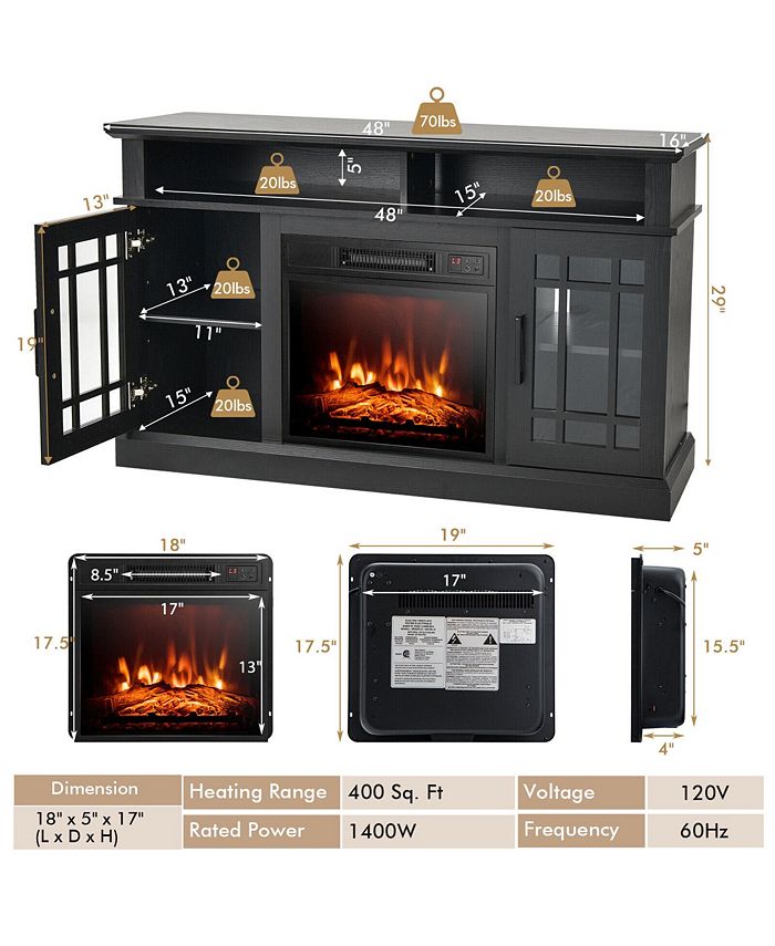 Costway 48'' Fireplace TV Stand W/ 1400W Electric Fireplace for TVs up to 50 Inches Macy's