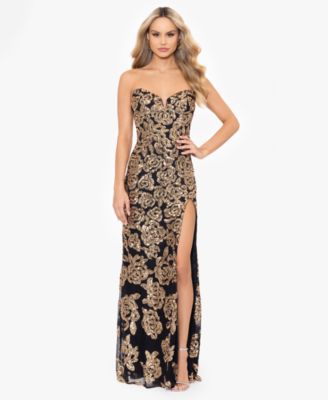 Blondie Nites Juniors Floral Sequined Strapless Gown Macy s