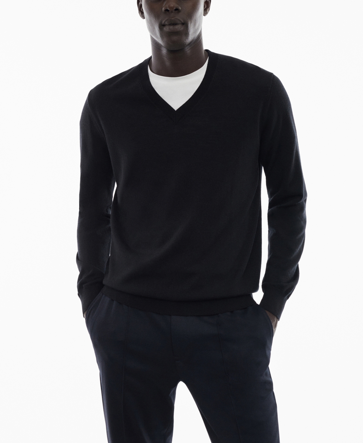 Mango Men's 100% Merino Wool V-neck Sweater In Black