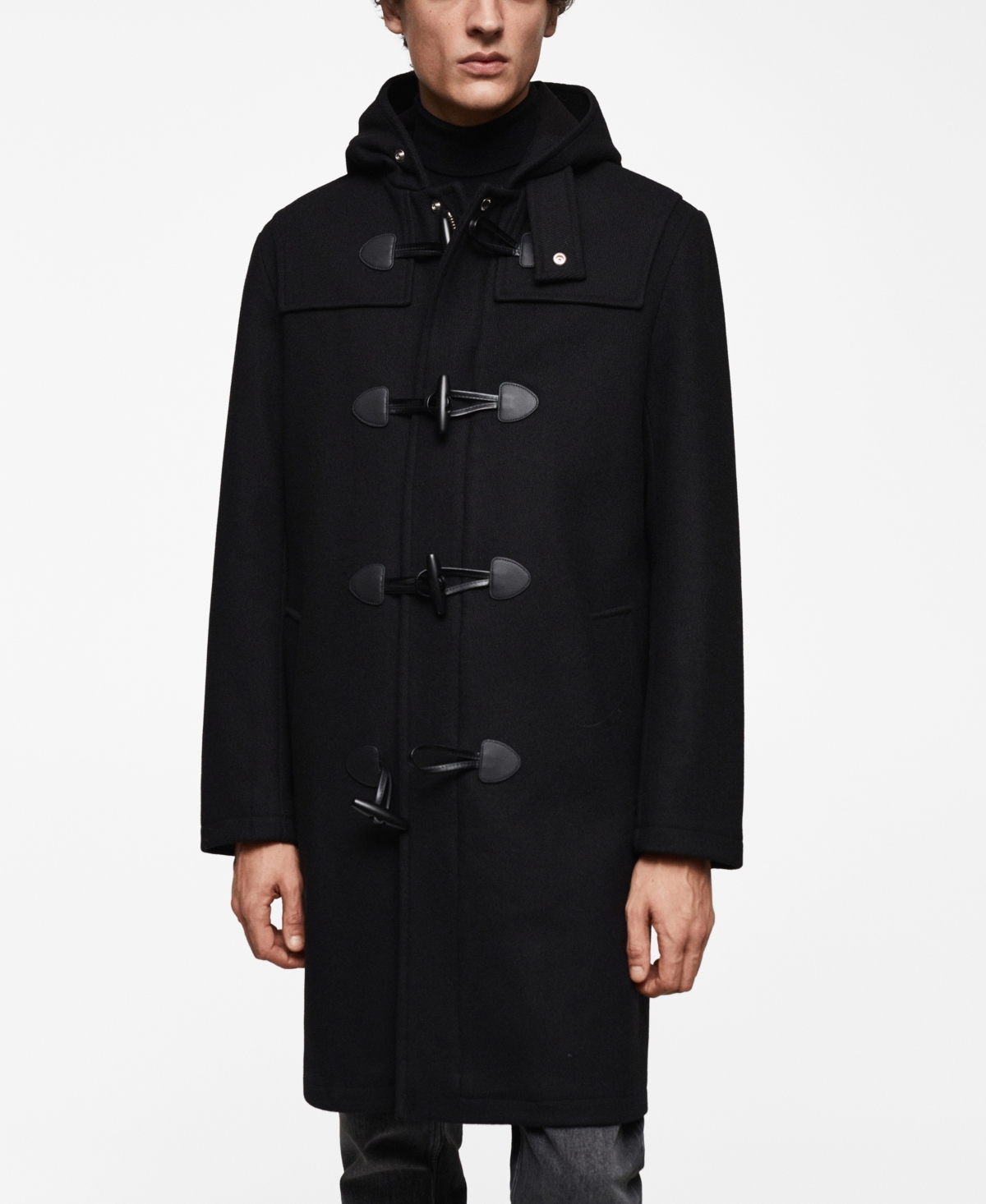 Men's Wool Hooded Coat - Black