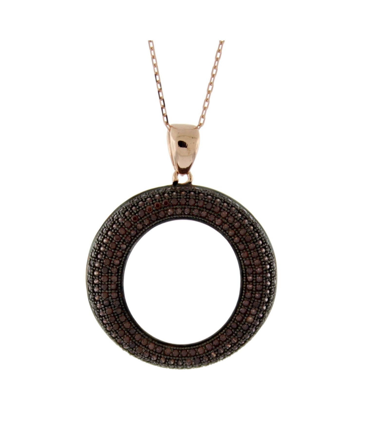Suzy Levian Sterling Silver Cubic Zirconia Pave Open Circle Pendant Necklace - Brown