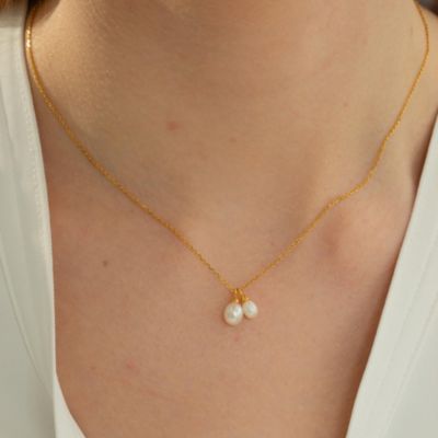 Sterling Silver 18k Gold Plated Maisie Duo Cultured Pearl Pendant Necklace