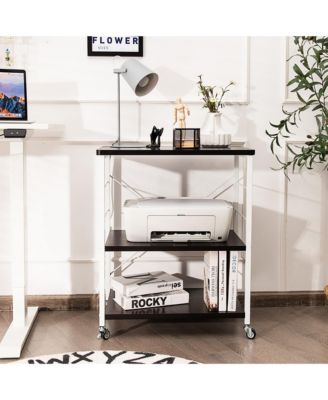 3-Tier Kitchen Baker s Rack with Adjustable Shelves, Hooks, and Lockable Wheels for Microwave and Utility Storage