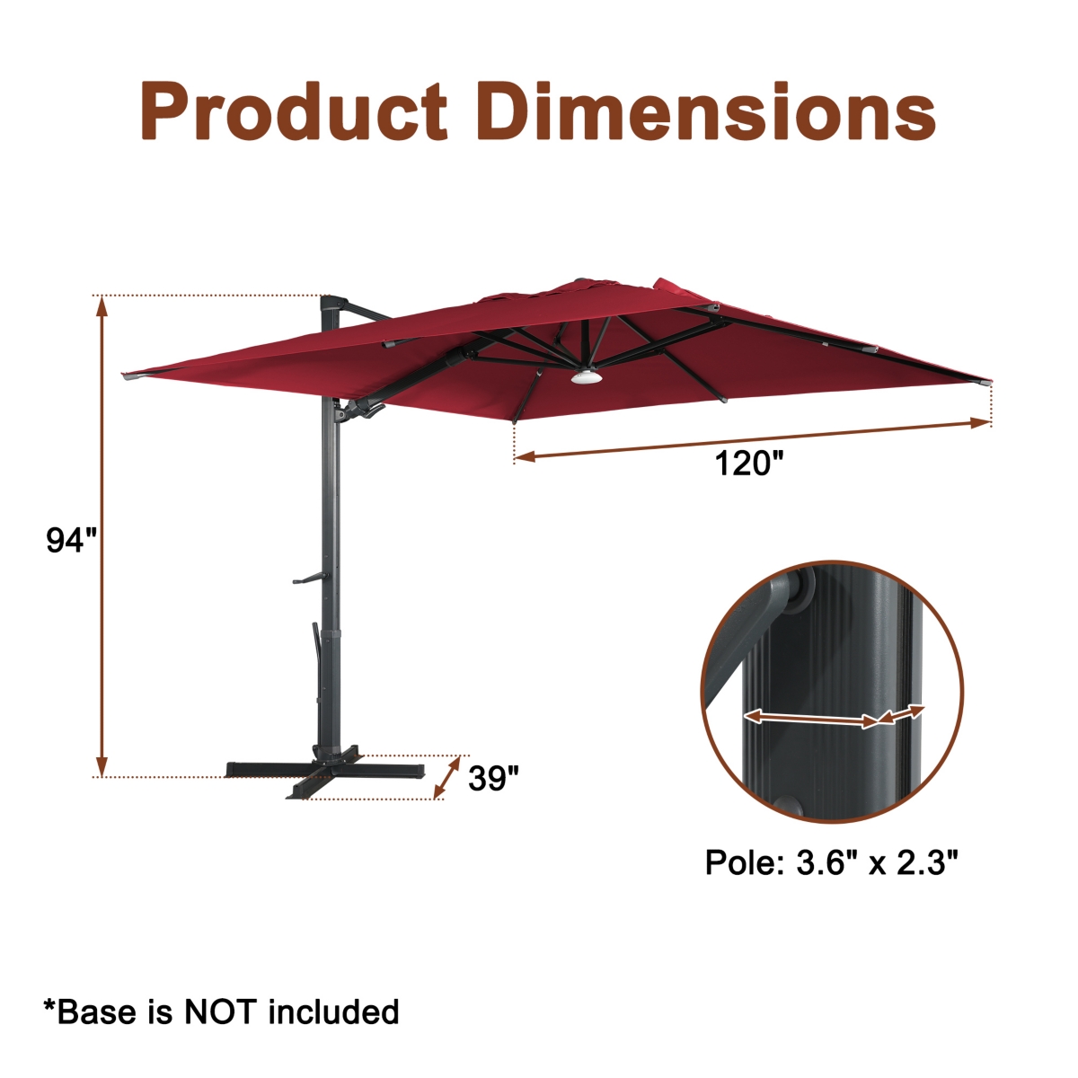 Mondawe 10ft Square Solar Led Cantilever Patio Umbrella with Bluetooth Light for Outdoor Shade