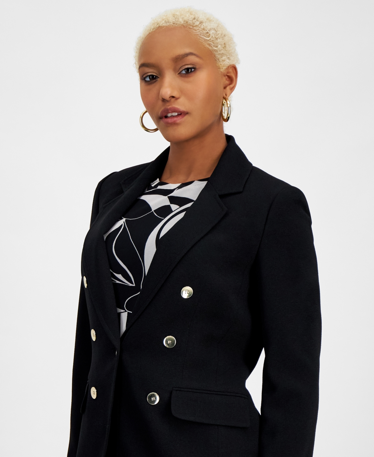 Shop Bar Iii Women's Faux Double-breasted Blazer, Created For Macy's In Black