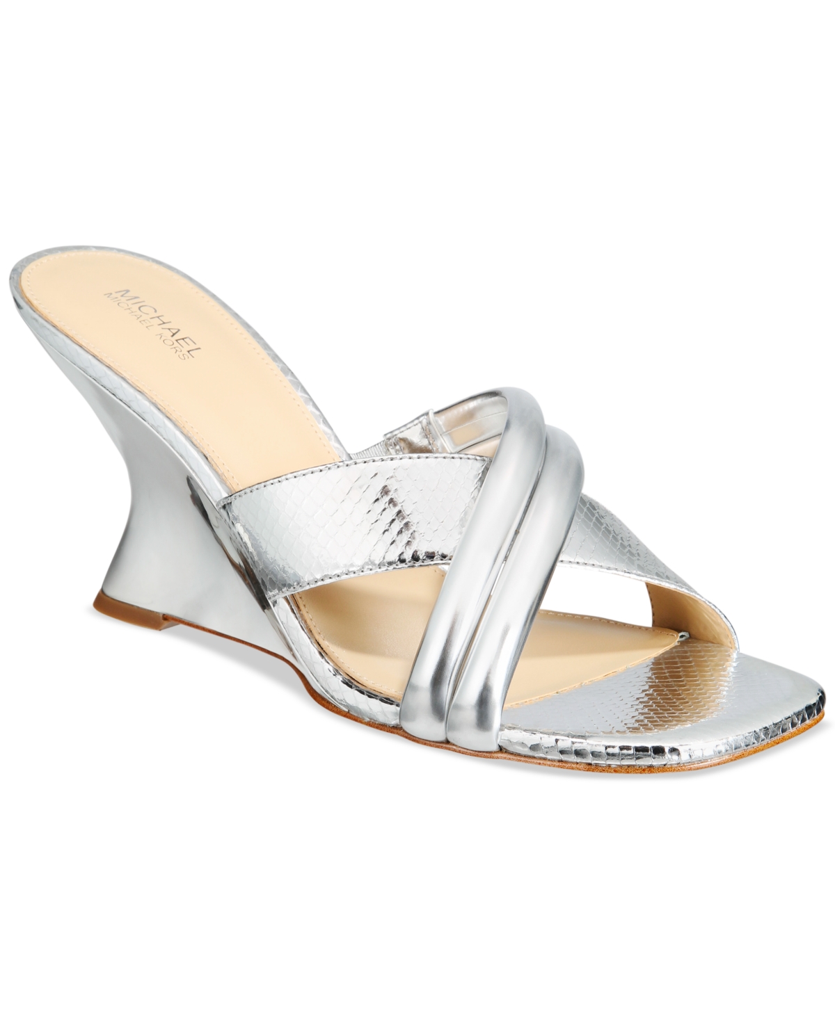 Shop Michael Kors Michael  Women's Nadina Mule Wedge Sandals In Silver