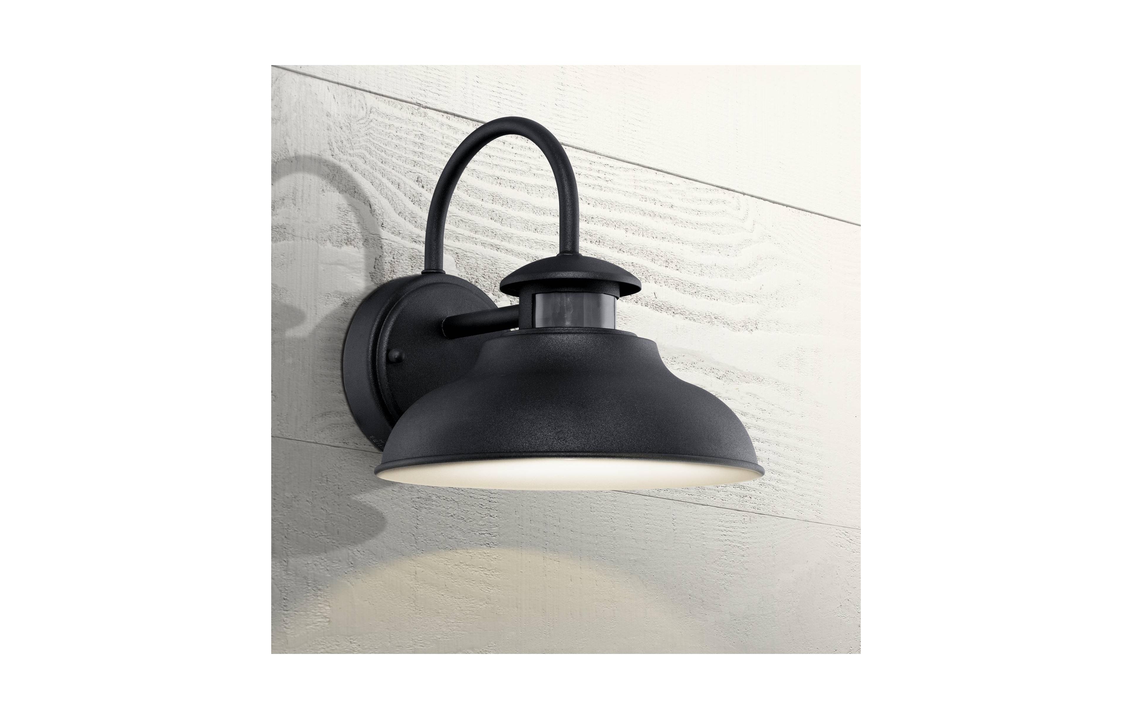 Midland Urban Barn Industrial Outdoor Wall Light Fixture Led Black Metal 9" Gooseneck Arm Motion Sensor Dusk to Dawn for House Porch Patio Outsid