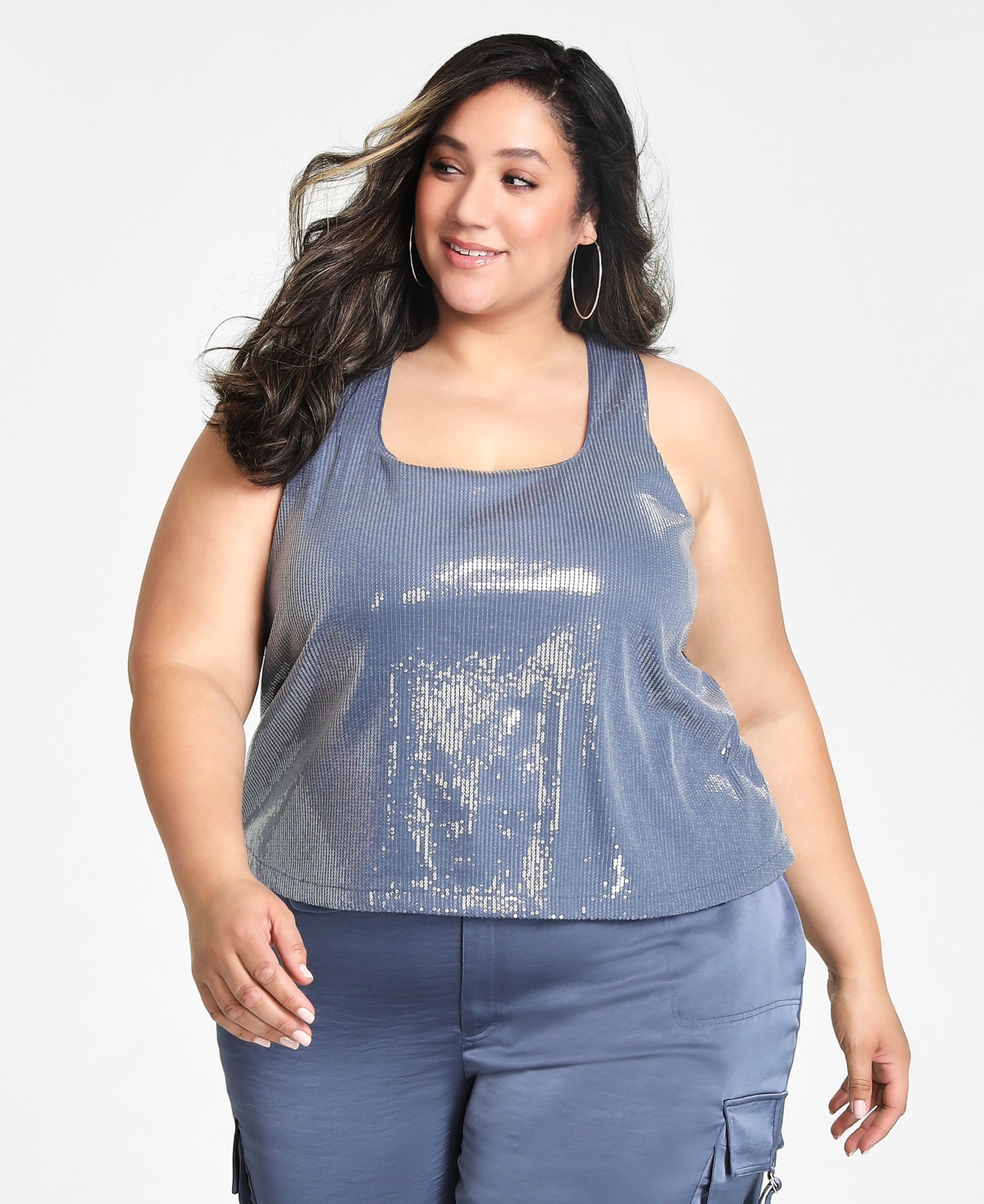 Trendy Plus Size Sequined Tank Top - Oatmeal