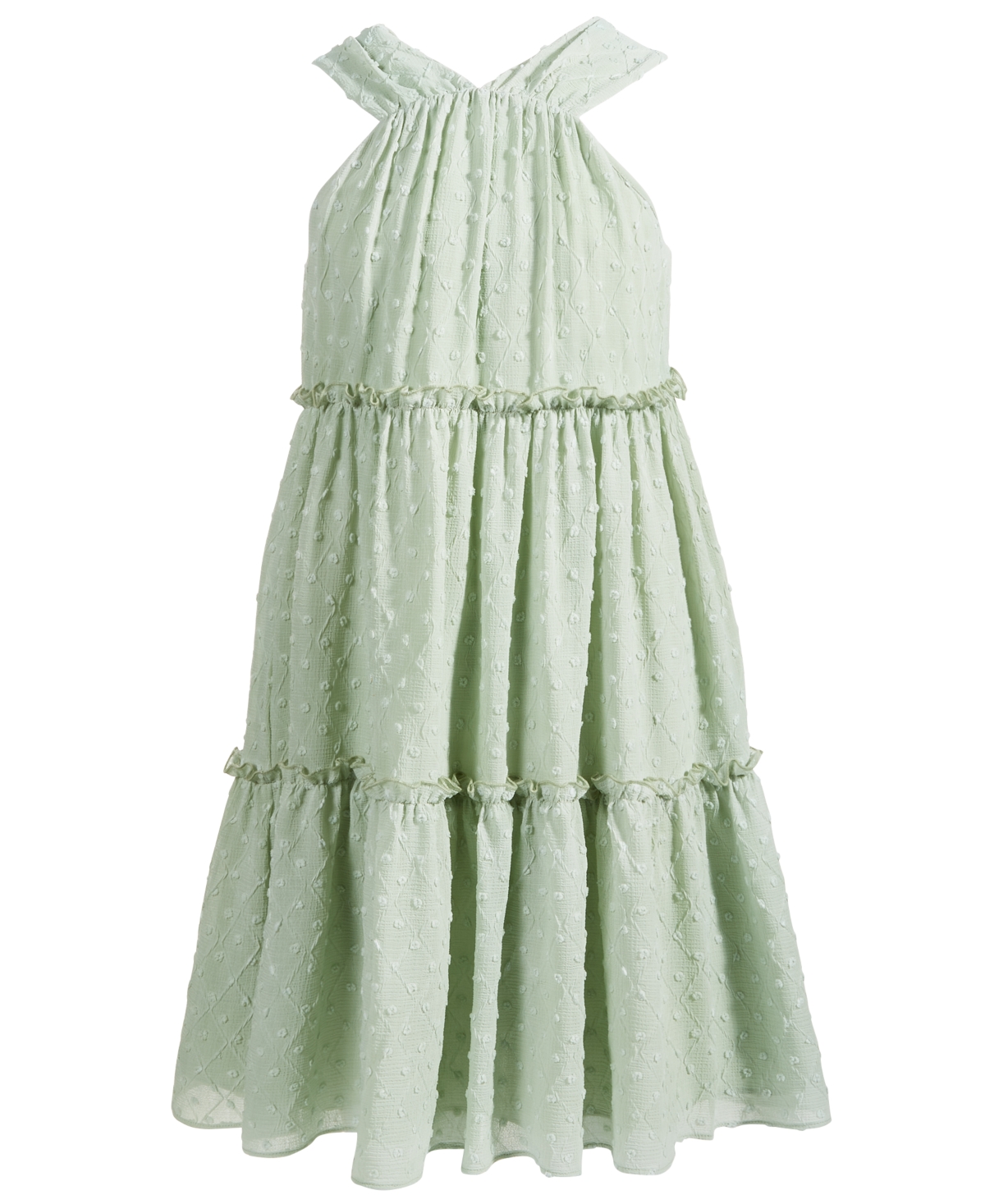 Nannette Kids' Big Girls Jacquard Clip-dot Chiffon Dress In Green