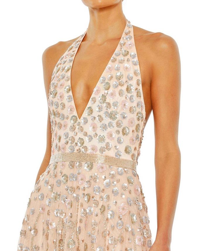 Mac Duggal Women's Floral Embellished Halter Strap A Line Gown - Macy's