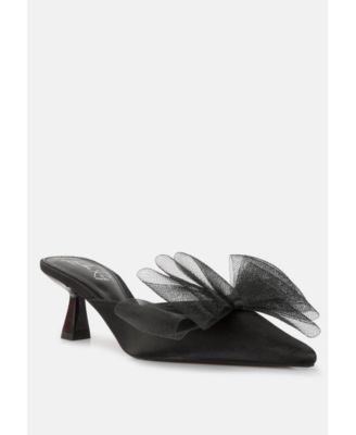 Women asma organza bow embellished satin mules