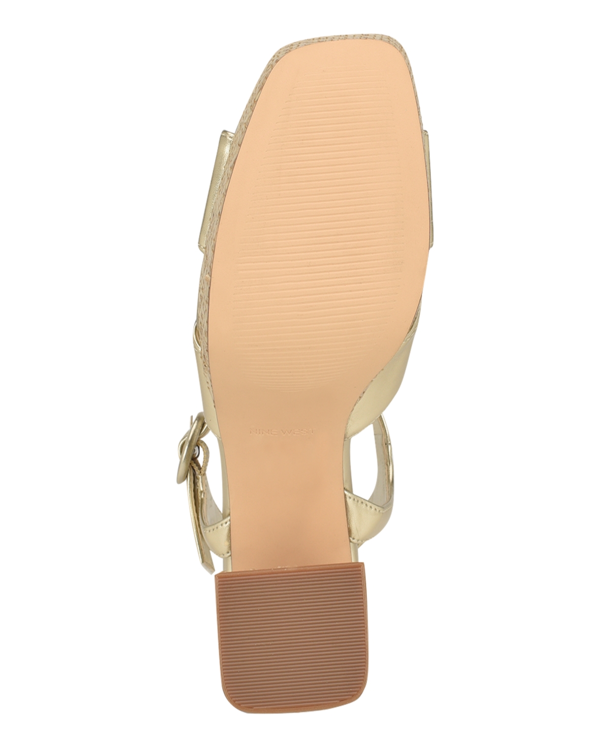 Nine West Women's Vallen Block Heel Open Toe Dress Sandals - Gold- Faux Leather- Polyurethane