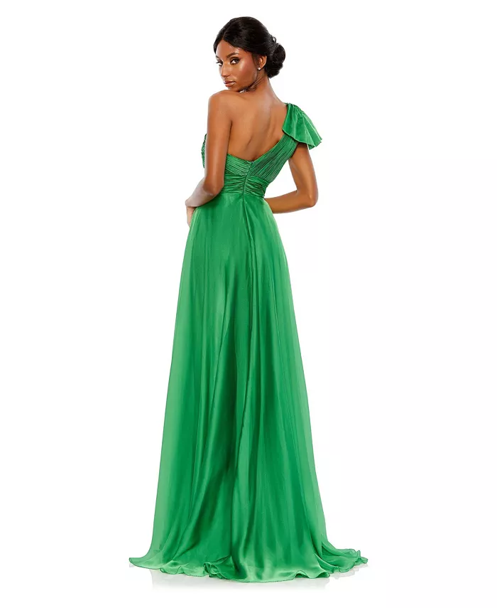 Women's Pleated One Shoulder Chiffon Gown - thumbnail 3
