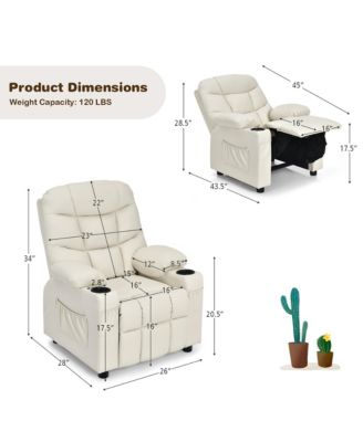 Kids Youth Recliner Chair PU Leather w/Cup Holders & Side Pockets