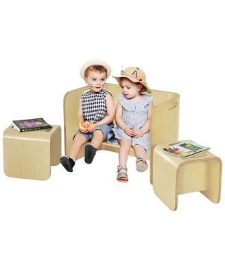3 Piece Kids Wooden Table & Chair Set Children Multipurpose Homeschool Furniture